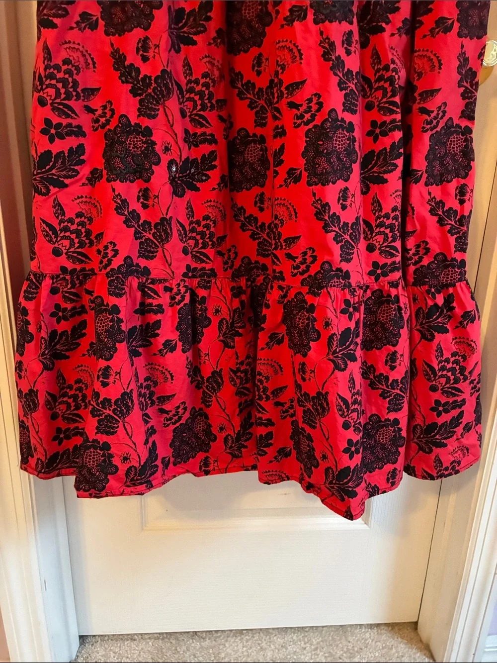 Zara Red & Black Floral with Sequins Maxi Dress Sz L - Picture 4 of 5